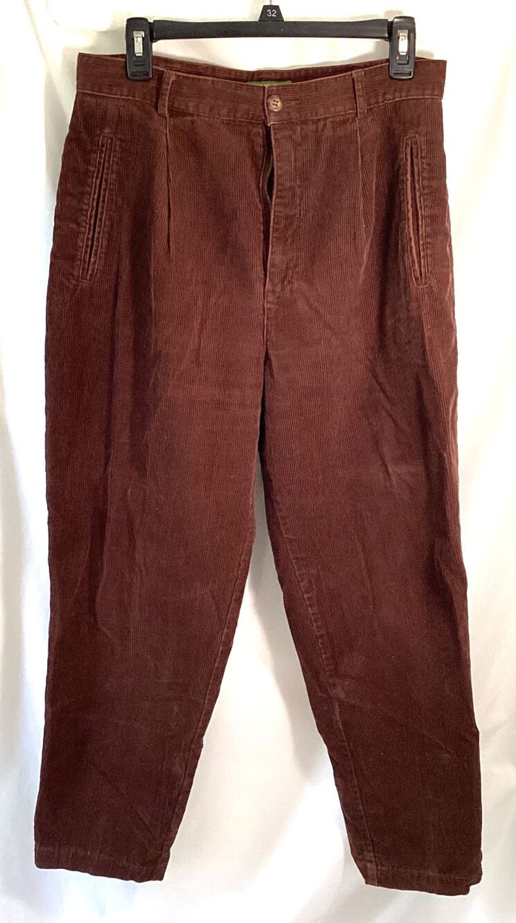 Vintage Esprit Brown Corduroy Pants Pleated High Rise 90s Women W31  L42